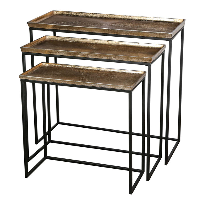 Bijzettafels Bijzettafel Daan Goud Aluminum Zwart IJzer Sidetable S/3-Bijzettafels-PTMD