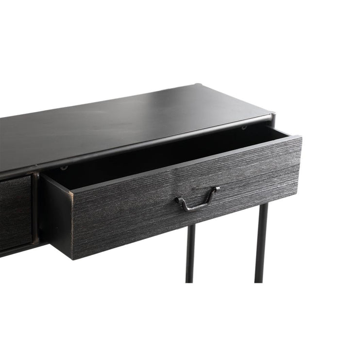 Bijzettafels Bijzettafel Ray Zwart Houten Sidetable Metaal Frame 2 Drawer-Bijzettafels-PTMD