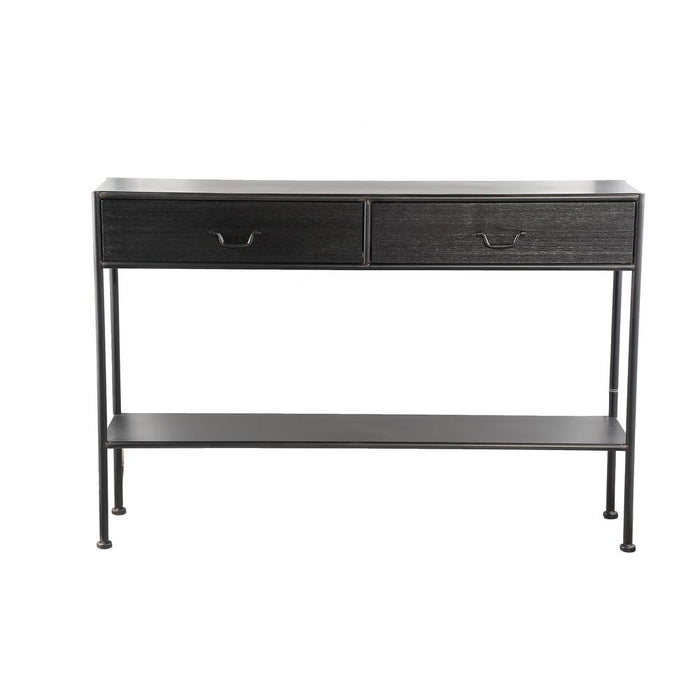 Bijzettafels Bijzettafel Ray Zwart Houten Sidetable Metaal Frame 2 Drawer-Bijzettafels-PTMD