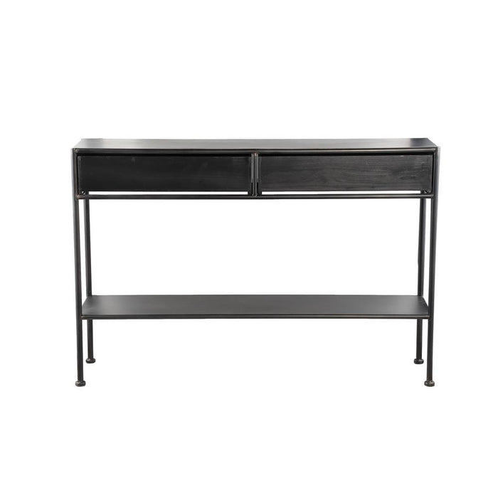 Bijzettafels Bijzettafel Ray Zwart Houten Sidetable Metaal Frame 2 Drawer-Bijzettafels-PTMD