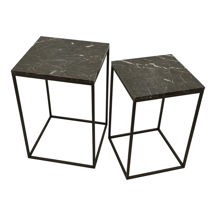 Bijzettafels Bijzettafel Volos Set 2 Side Tables Bruin Marmer-Bijzettafels-PTMD