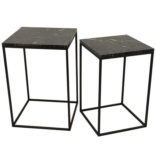 Bijzettafels Bijzettafel Volos Set 2 Side Tables Bruin Marmer-Bijzettafels-PTMD