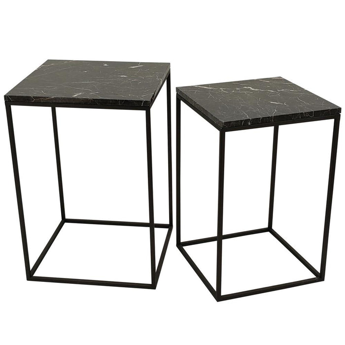 Bijzettafels Bijzettafel Volos Set 2 Side Tables Bruin Marmer-Bijzettafels-PTMD