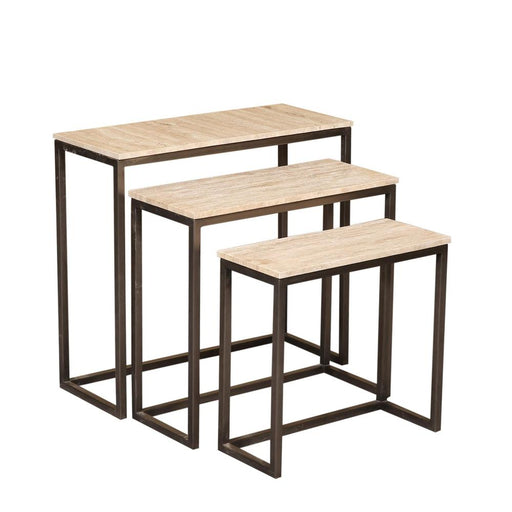 Bijzettafels Bijzettafel Zoah Zwart Travertine Rechthoekig Sidetable SV3-Bijzettafels-PTMD