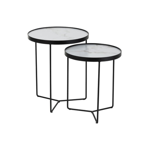 Bijzettafelset Marmer Ijzer, MDF Wit 45x45x55 cm-Bijzettafels-J-Line