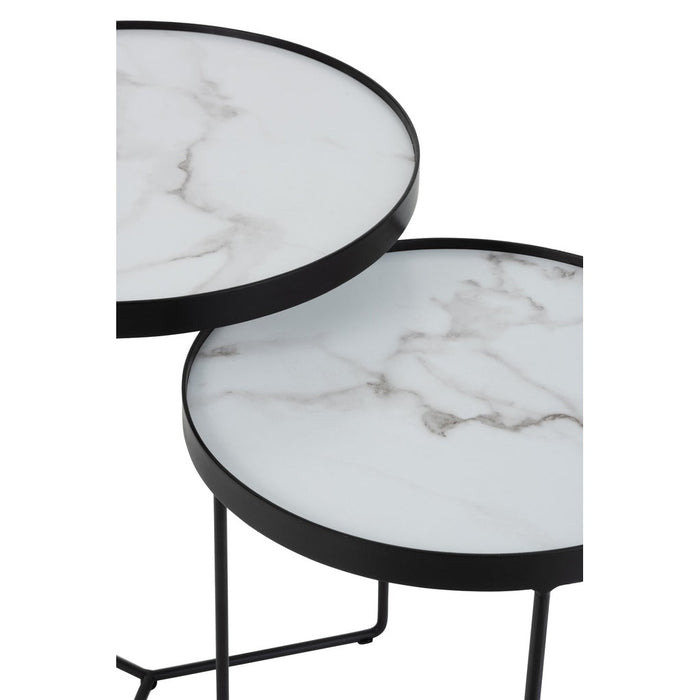 Bijzettafelset Marmer ijzer, MDF Wit 45x45x55 cm-Bijzettafels-J-Line
