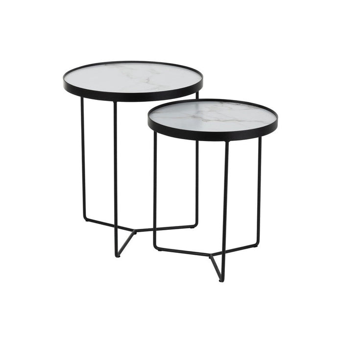 Bijzettafelset Marmer ijzer, MDF Wit 45x45x55 cm-Bijzettafels-J-Line