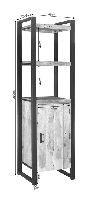 Boekenkast Britt 55 cm deur, maattekening met afmetingen