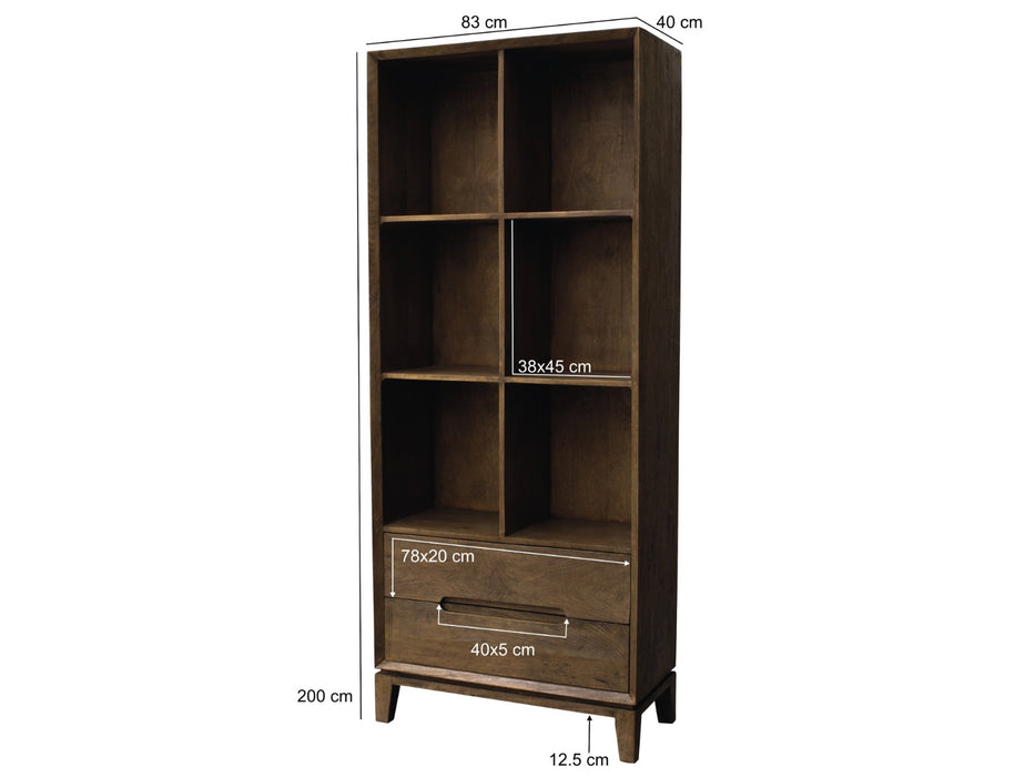 Boekenkast Cortez Mangohout Bruin 40x83x200 cm-Boekenkasten-Livingfurn