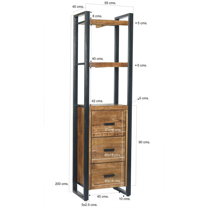 Boekenkast Nairobi Mangohout Naturel hout 55x40x200 cm 12413-Boekenkasten-Livingfurn