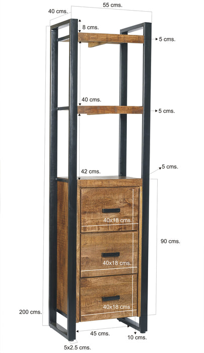 Boekenkast Nairobi Mangohout Naturel hout 55x40x200 cm-Boekenkasten-Livingfurn
