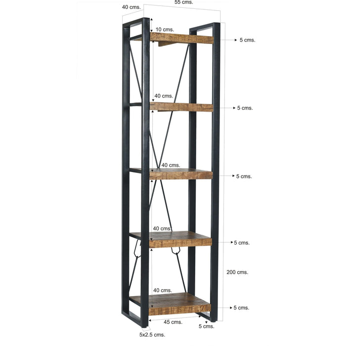 Boekenkast Nairobi Mangohout Naturel hout 55x40x200 cm-Boekenkasten-Livingfurn