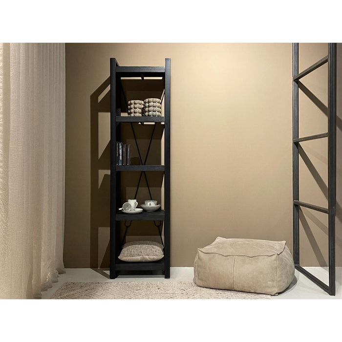 Boekenkast Norris Mangohout Zwart 55x40x200 cm 12440-Boekenkasten-Livingfurn