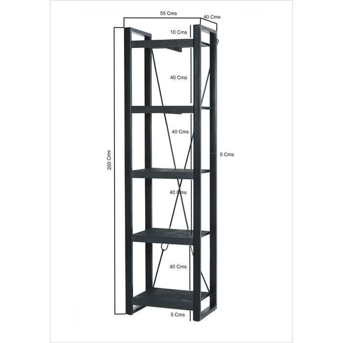 Boekenkast Norris Mangohout Zwart 55x40x200 cm 12440-Boekenkasten-Livingfurn