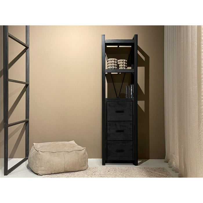 Boekenkast Norris Mangohout Zwart 55x40x200 cm-Boekenkasten-Livingfurn