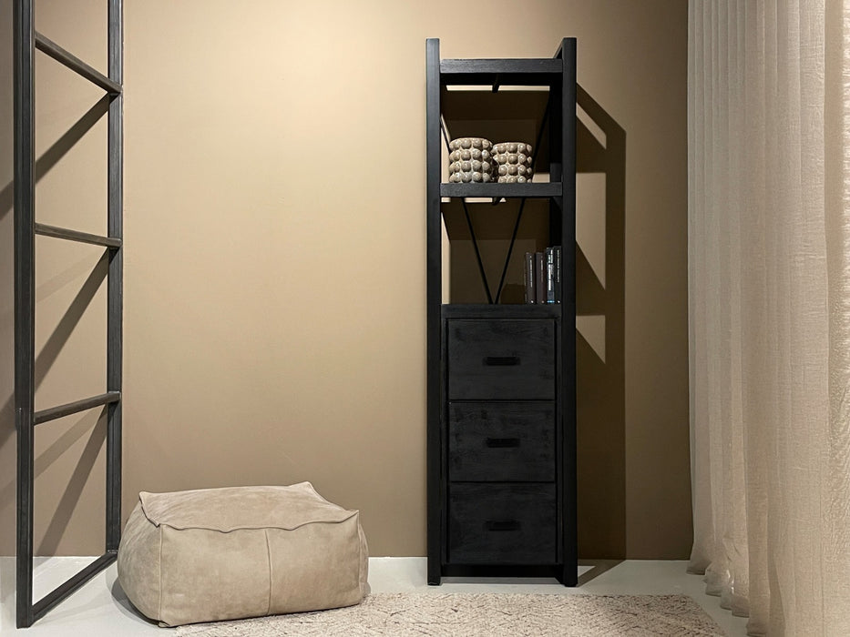 Boekenkast Norris Mangohout Zwart 55x40x200 cm-Boekenkasten-Livingfurn