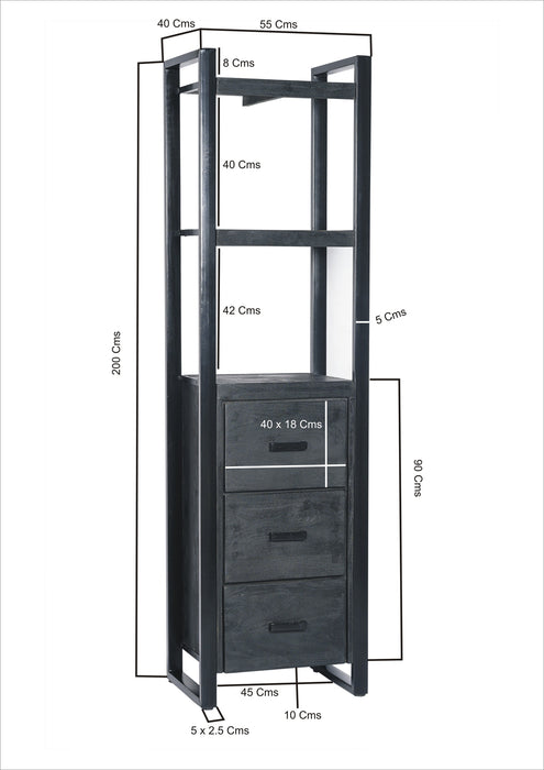 Boekenkast Norris Mangohout Zwart 55x40x200 cm-Boekenkasten-Livingfurn
