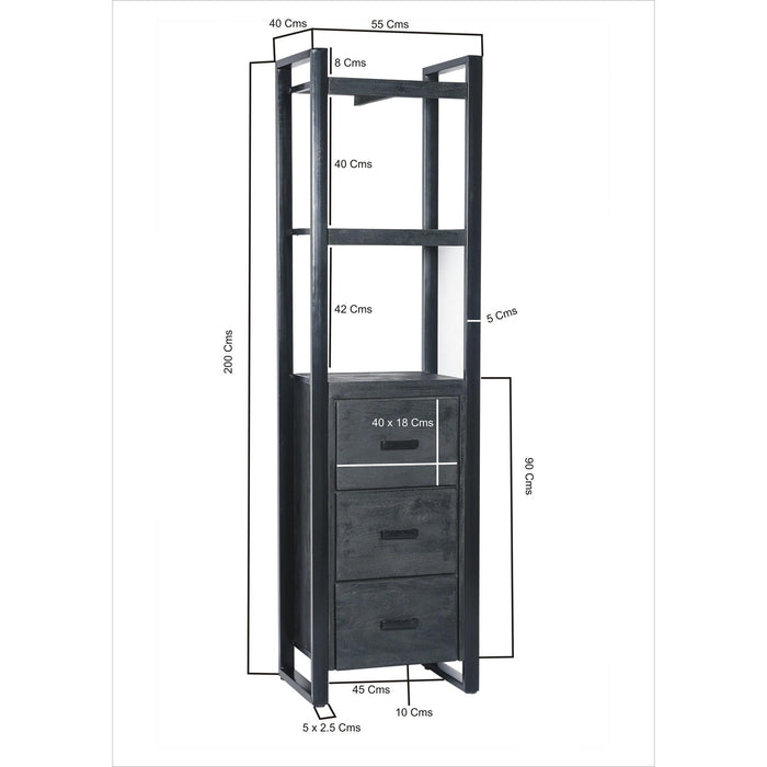 Boekenkast Norris Mangohout Zwart 55x40x200 cm-Boekenkasten-Livingfurn