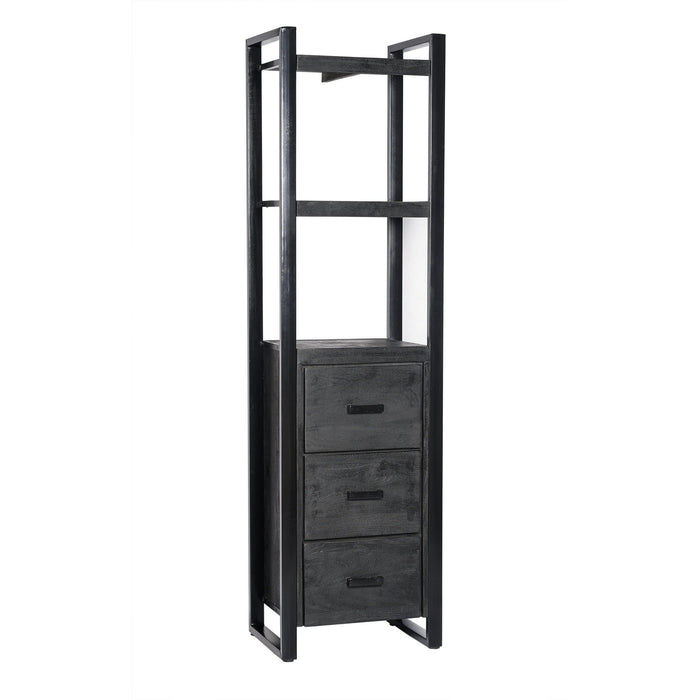 Boekenkast Norris Mangohout Zwart 55x40x200 cm-Boekenkasten-Livingfurn