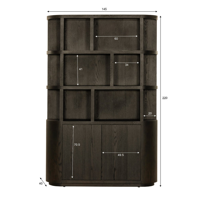 Boekenkast Novero Eikenhout fineer Bruin 145x40x220 cm-Boekenkasten-Livingfurn