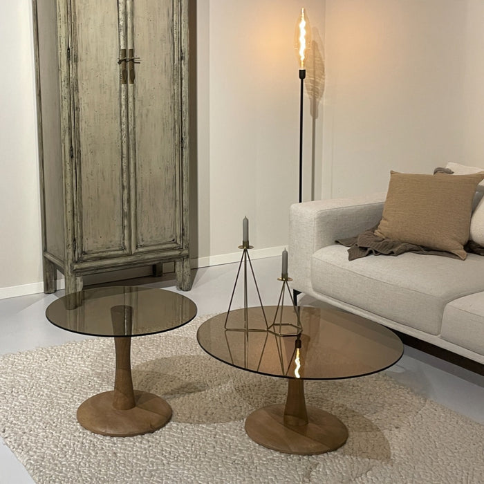 Brix Bijzettafel Glas Bruin 60 cm-Livingfurn