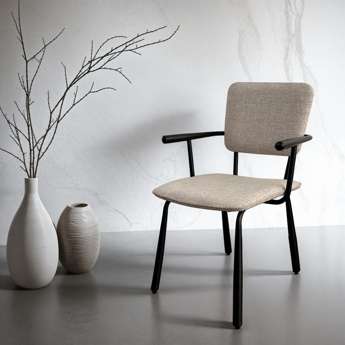 Brix Eetkamerstoel Beige 56 cm - Stof, gecoat staal - 31441-Eetkamerstoelen-Livingfurn
