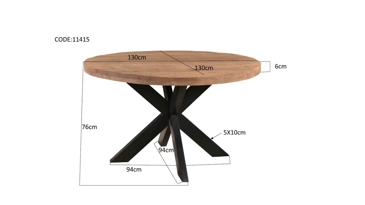 Brix Eettafel Sturdy Mangohout Naturel hout 130 cm-Eettafels-Livingfurn