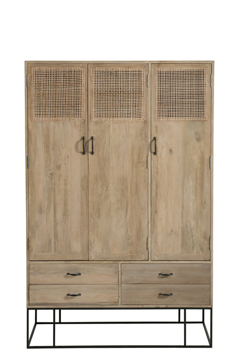 Cabinet 3Doors+4Drawers Woven Reed Mango Wood Natural-Opbergkasten-J-Line