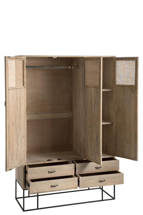 Cabinet 3Doors+4Drawers Woven Reed Mango Wood Natural-Opbergkasten-J-Line