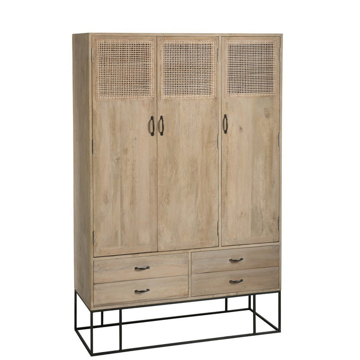 Cabinet 3Doors+4Drawers Woven Reed Mango Wood Natural-Opbergkasten-J-Line