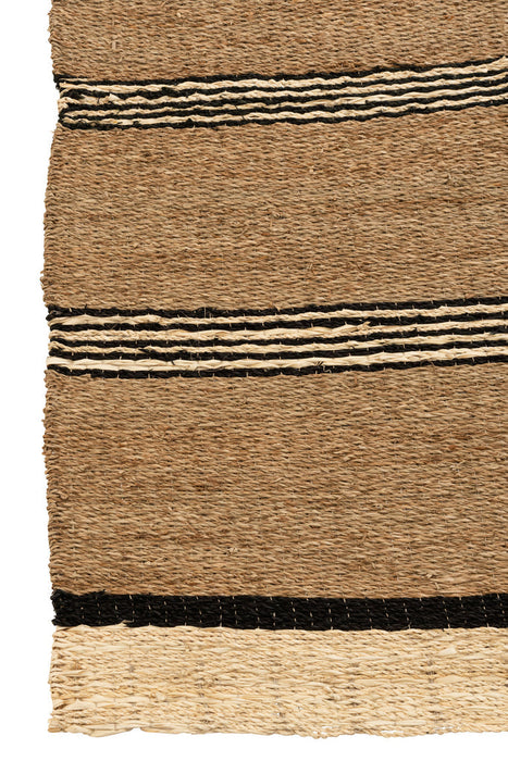 Carpet Braided Seagrass-Palm Leaf Natural/Black-Ronde vloerkleden-J-Line