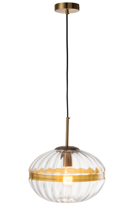 Ceiling Lamp Oval Iron/Glass Transparent/Gold-Hanglampen-J-Line