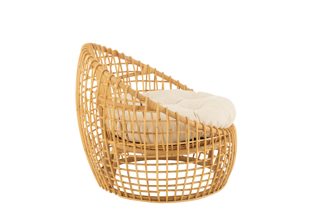 Chair Lise+Cushion 1 Person Rattan/Textile Natural/White-Fauteuils-J-Line