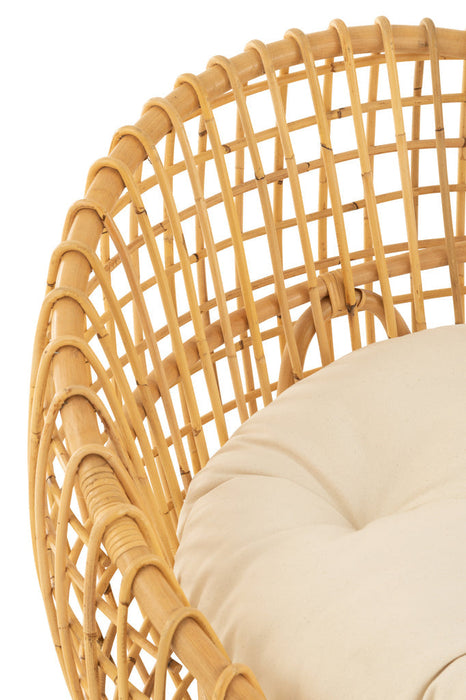 Chair Lise+Cushion 1 Person Rattan/Textile Natural/White-Fauteuils-J-Line