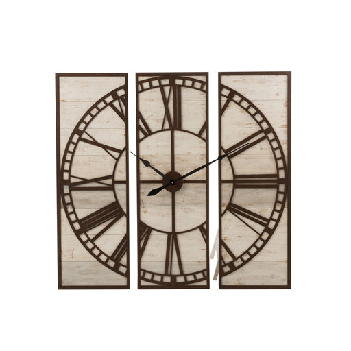 Clock 3Parts Square Roman Numerals Wood White/Metal Brown-Klokken-J-Line