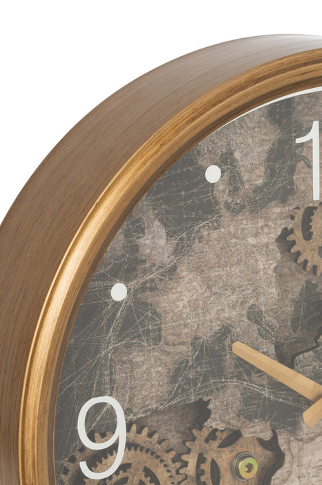 Clock Europe Map Mdf Gold Small-Klokken-J-Line