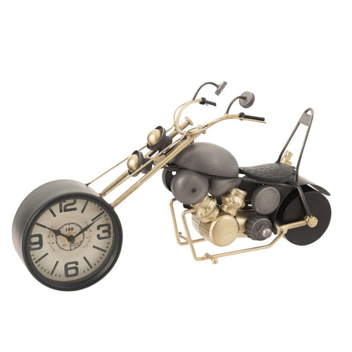 Clock Motorcycle Metal Antique Grey/Gold-Klokken-J-Line