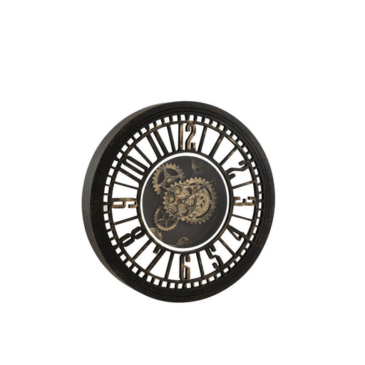 Clock Round Radars Mechanism Mirror Antique Black/Gold-Klokken-J-Line