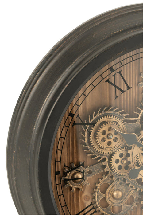 Clock Round Roman Numerals Gears Metal Black Small-Klokken-J-Line