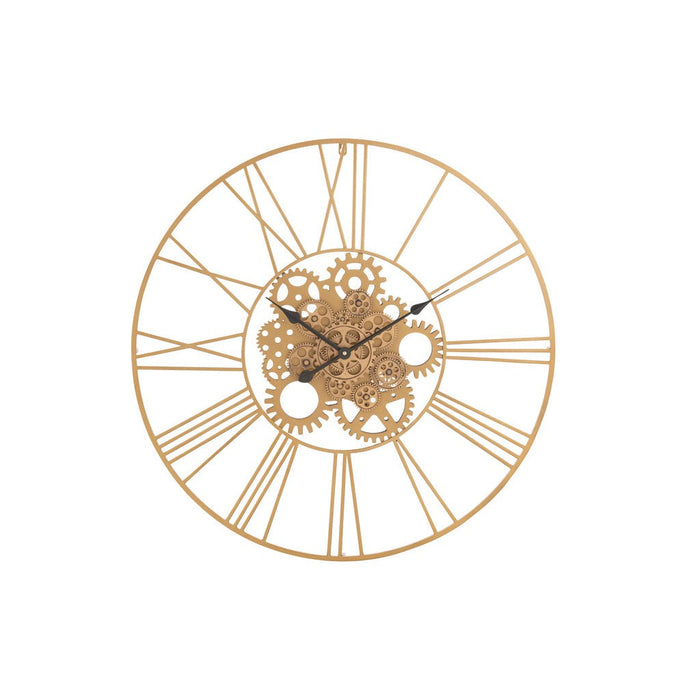 Clock Round Roman Numerals Gears Metal Gold-Klokken-J-Line