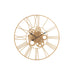 Clock Round Roman Numerals Gears Metal Gold-Klokken-J-Line