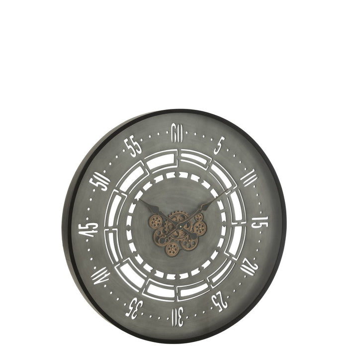 Clock Round Seconds Gears Metal Black/Grey Large-Klokken-J-Line