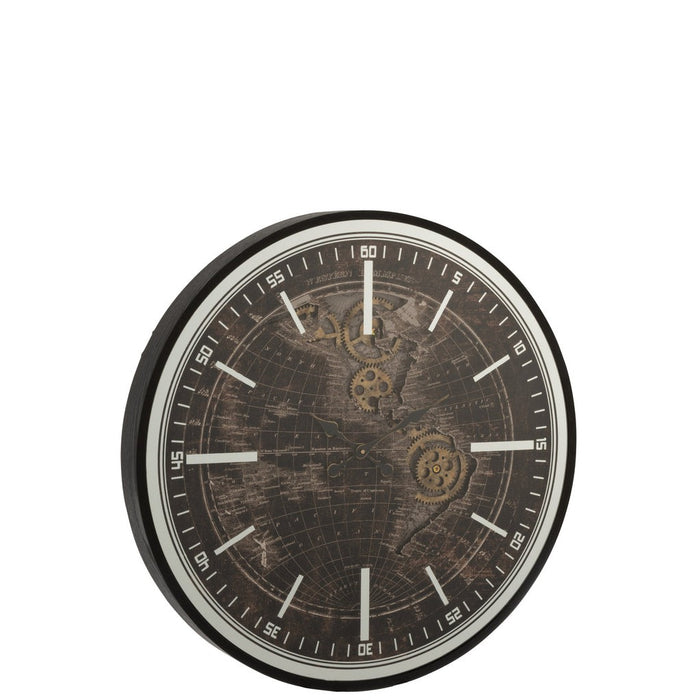 Clock World Map Mdf Antique Gold/Black Large-Klokken-J-Line