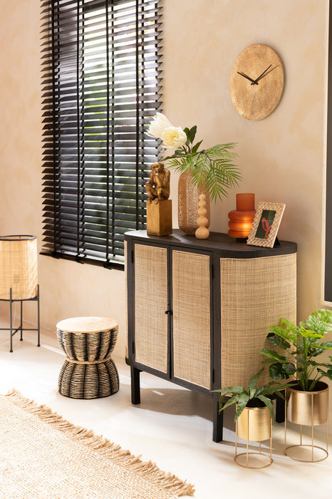 Closet 2 Doors Molly Exotic Wood/Rattan Black-Dressoirs-J-Line