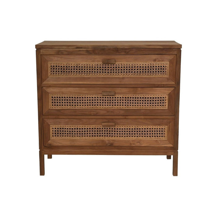 Commode met 3 laden - 90x42x85- Naturel - Teak/rotan-Ladenkast-HSM Collection