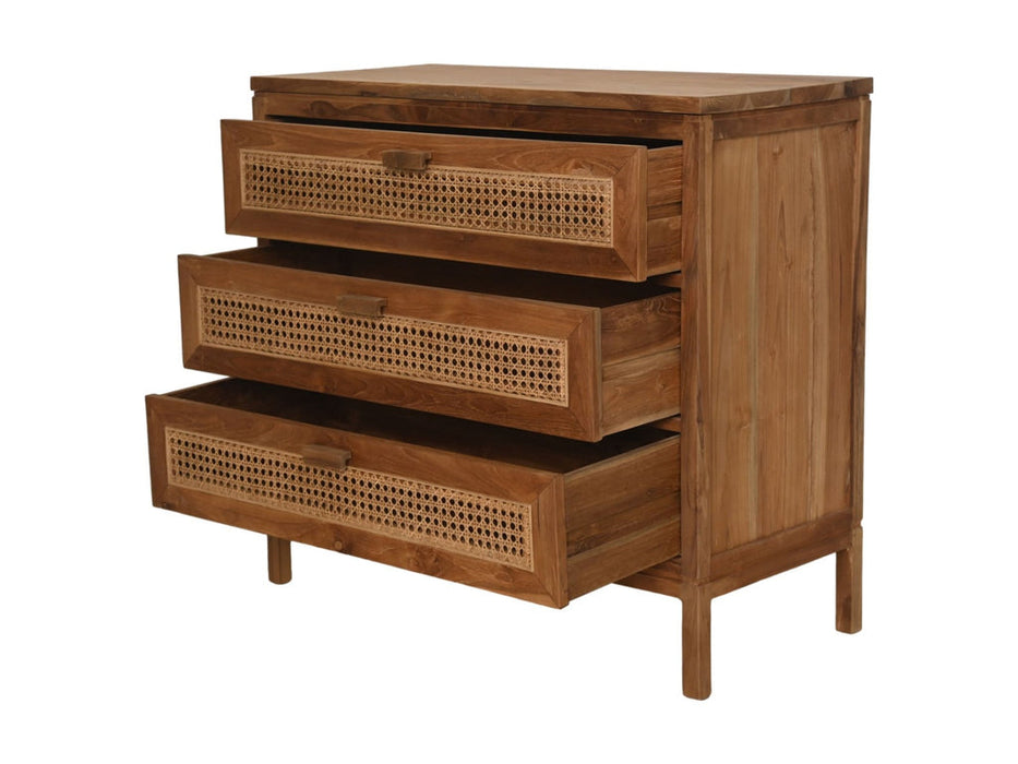 Commode met 3 laden - 90x42x85- Naturel - Teak/rotan-Ladenkasten-HSM Collection