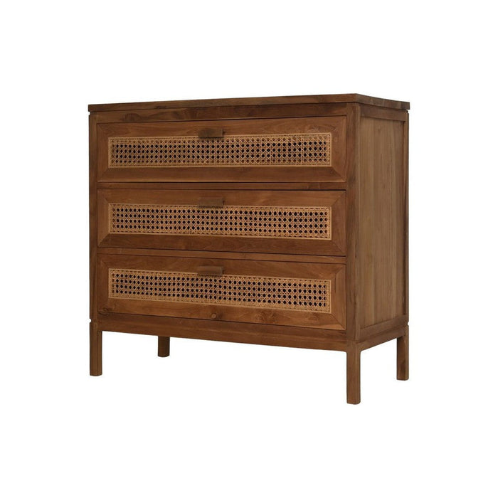 Commode met 3 laden - 90x42x85- Naturel - Teak/rotan-Ladenkasten-HSM Collection
