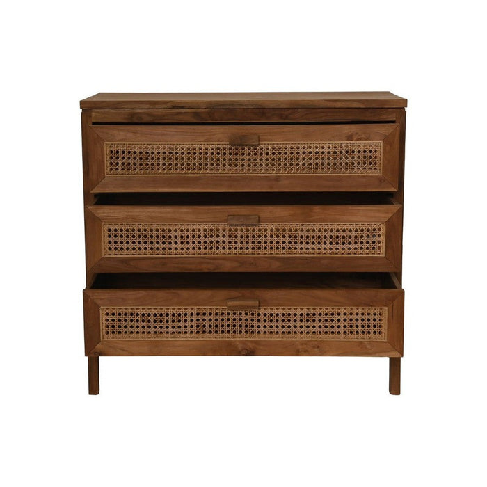 Commode met 3 laden - 90x42x85- Naturel - Teak/rotan-Ladenkasten-HSM Collection