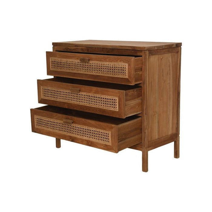 Commode met 3 laden - 90x42x85- Naturel - Teak/rotan-Ladenkasten-HSM Collection