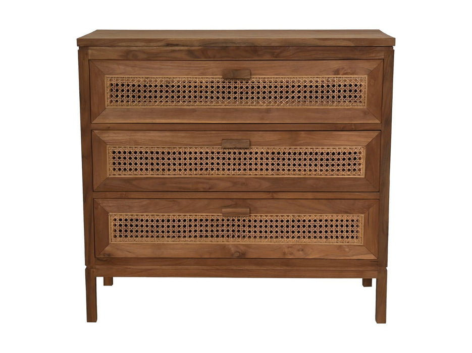 Commode met 3 laden - 90x42x85- Naturel - Teak/rotan-Ladenkasten-HSM Collection